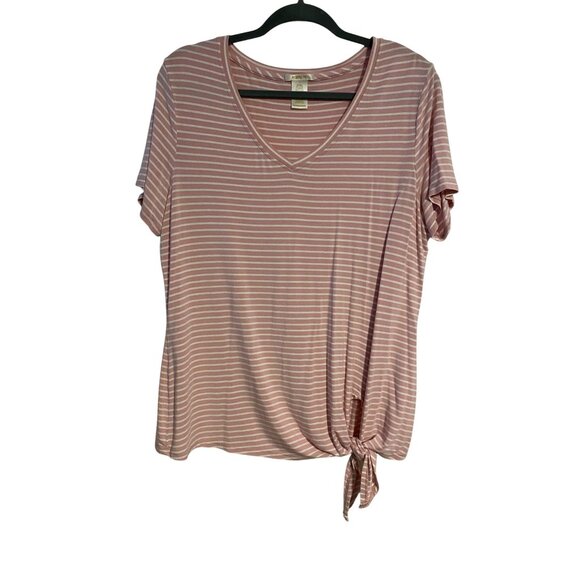 Matty M Womens Size XL Top Striped Pink White Front Tie Detail Soft Boho Casual - Picture 1 of 7